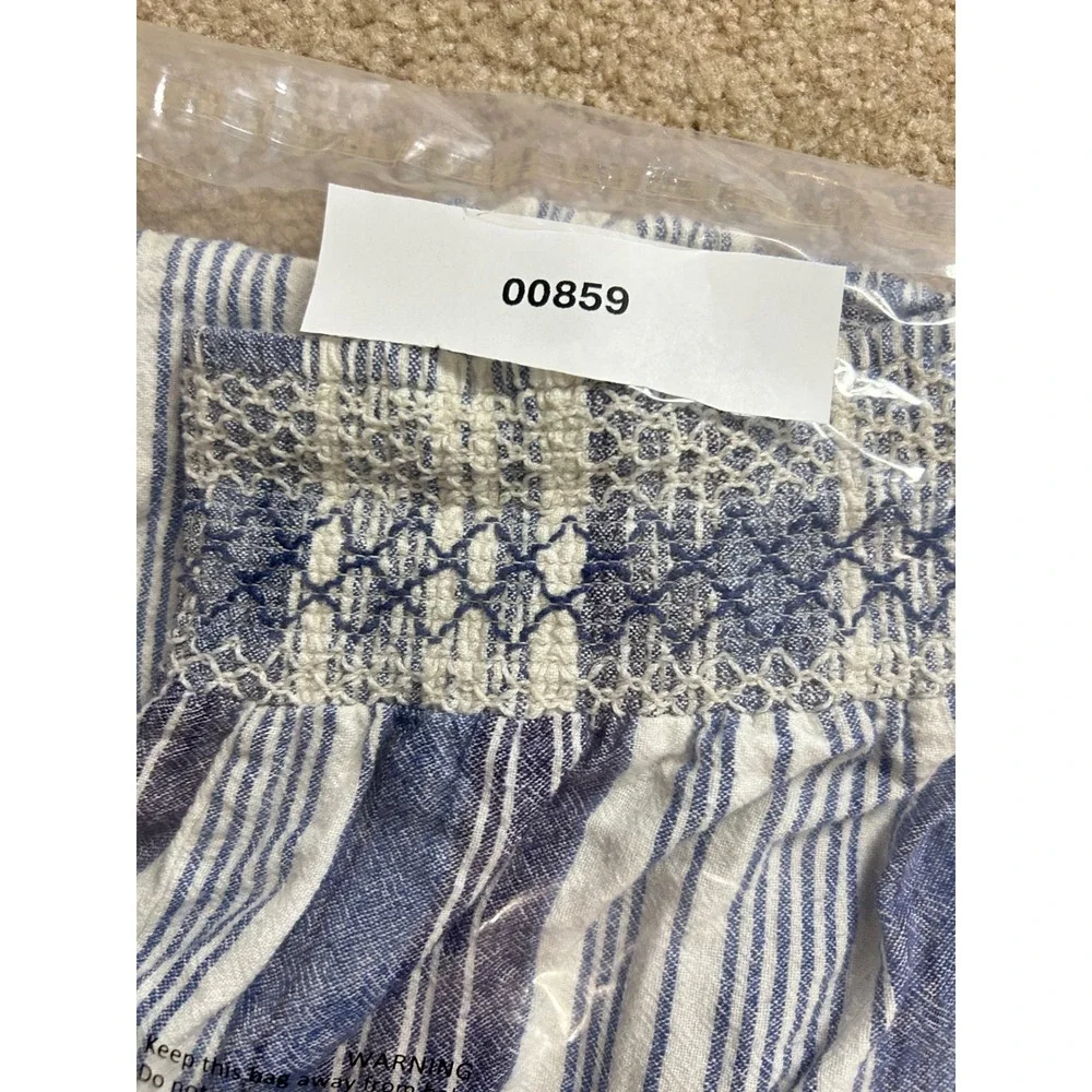 Indigo Rein Striped Wide Leg Pants Women's Size Medium Linen Blend Smocked Waist